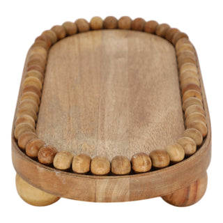 Mango Wood Decorative Tray with Beaded Ball Feet, 16 in.