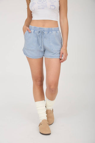 Arroyo Drift Acid Wash Knit Shorts in Light Blue
