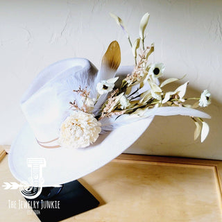 Boho Western Wedding Floral Feather Bridal Hat in Bone