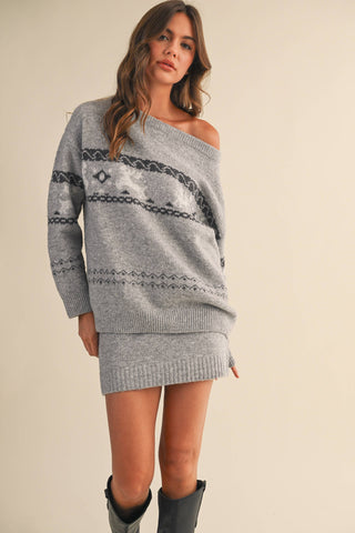 FROSTY REINDEER OFF THE SHOULDER COZY SWEATER SKIRT SET