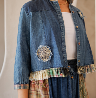 Western Boho Chic Patchwork Cropped Denim Jacket