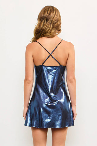 FOIL MINI SLIP DRESS