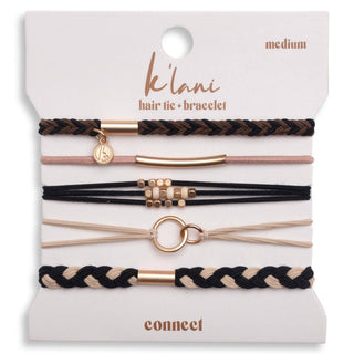 Connect Black and Cream with Gold Accent Hair Tie Bracelets