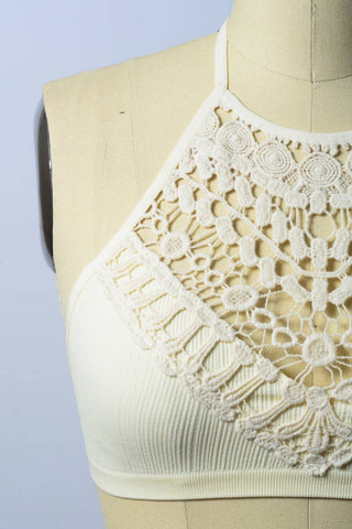 Crochet Lace High Neck Crop Top