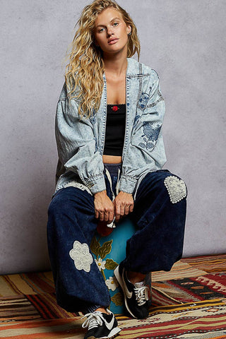 Vintage Denim Embroidered Cardigan Jacket | Laciann Collective