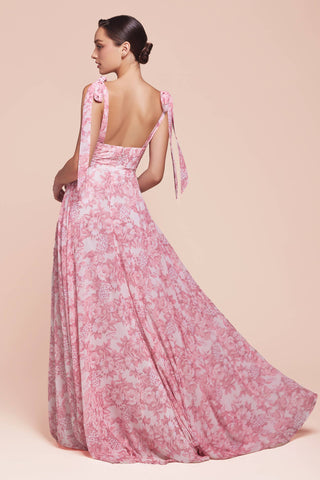Floral Satin A-Line Dress with Tie Straps | Laciann Collective
