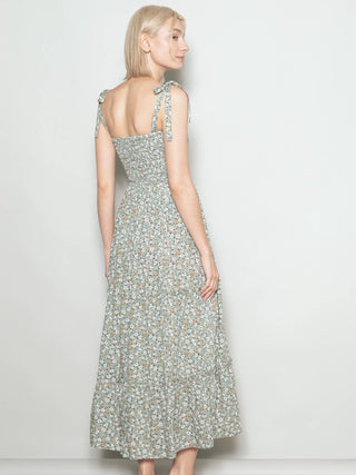 Button Down Vintage Floral Wide Flare Tiered Maxi Dress