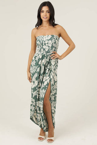 Smocked Bodice Wrap Leg Jumpsuit