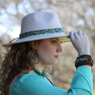 Genuine Leather Wide Cuff Bracelet w/ Large Natural Turquoise Chunks