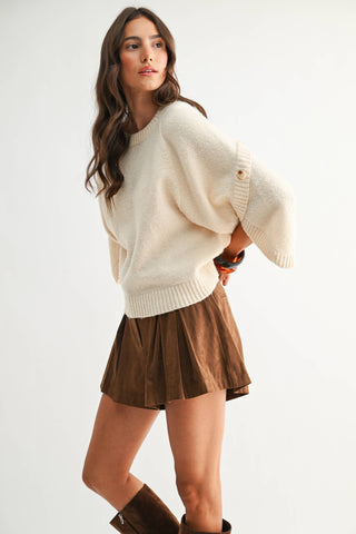 Classic Knit Button Sleeve Sweater – Soft & Stylish
