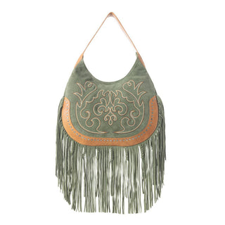 Sage Whisper Fringe Leather Bag in Pearl White