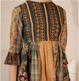Rustic Bohemian Fit and Flare Patchwork Mini Dress
