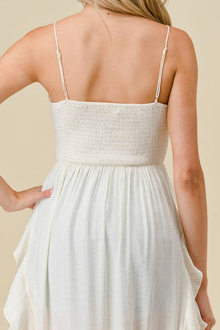Ivory Front Tie Smocked Tunic Top