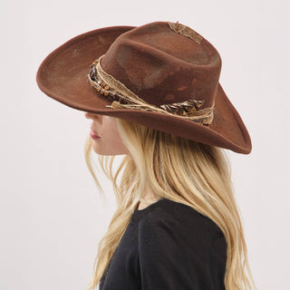 Rustic Cowgirl with Feather Fedora Hat