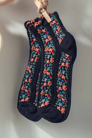Vintage Floral Embroidered Socks