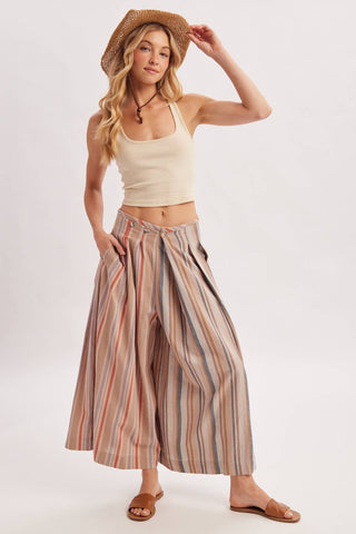 Desert Multi-Stripe Pleated Front Wide-Leg Pants