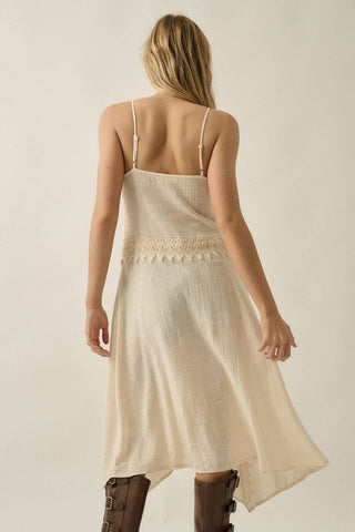 Cotton Gauze Lace-Trimmed Button-Front Cami Maxi Top