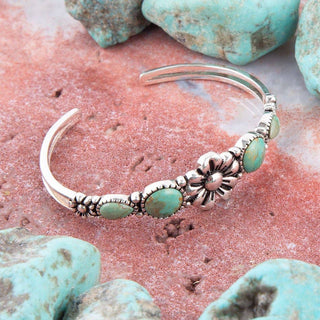 Floral Blue Turquoise and Silver Cuff Bracelet