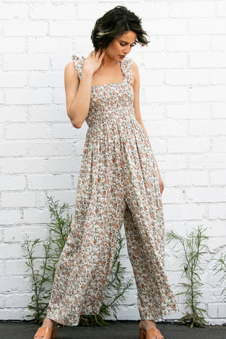 Super Comfy Ruffle Strap Smocked Floral Jumper Jumpsuit