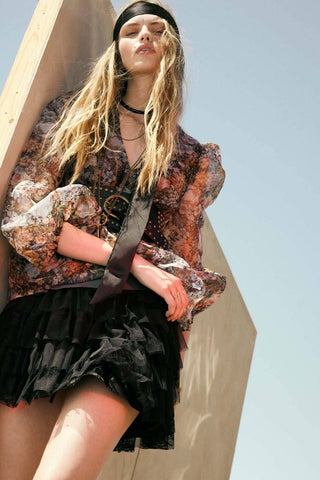 Lace and Tulle Tiered Ruffle Mini Skirt