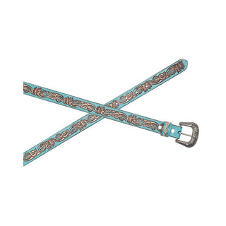 Canyon Shadow Hand-Tooled Leather Women's Belt in Turquoise