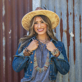 Double Strand Lariat Picture Jasper Necklace w/ Feather