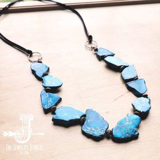 Turquoise Regalite Slab Necklace with Leather Ties