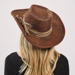 Rustic Cowgirl with Feather Fedora Hat