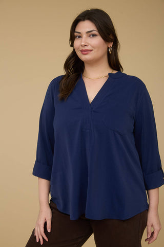 Canyon Calm V Split Neck Blouse