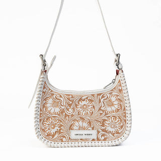Loyal West Dannia Medium Purse in Ivory Dust Hand-Tooled Leather & Calfskin
