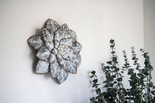 Vintage Whitewashed Metal Flower Wall Decor