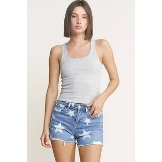 High Rise Distressed Denim Shorts