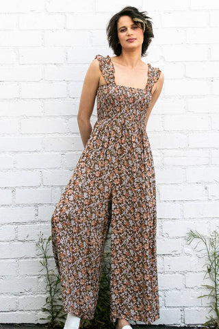 Super Comfy Ruffle Strap Smocked Floral Jumper Jumpsuit