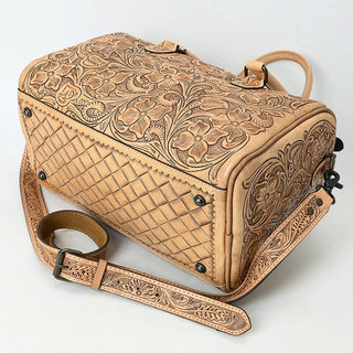 Hand-Tooled Leather Duffel Bag with Floral Carving | Laciann Collective