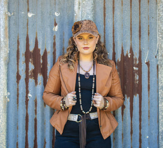 Genuine Leather Narrow Cuff with Aqua Terra Stones