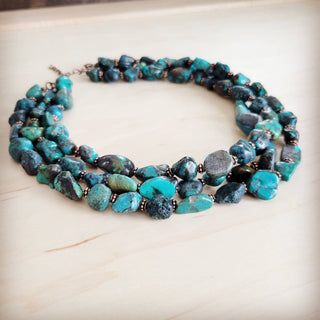 Large Triple Strand Natural Turquoise & Copper Collar Necklace