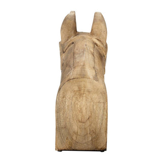 Handcrafted Wood Horse Head Figurine – Brown, 11 in.