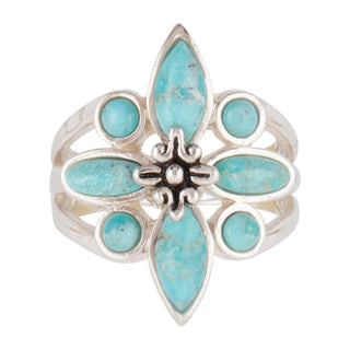 Floral Blue Turquoise & Silver Statement Ring