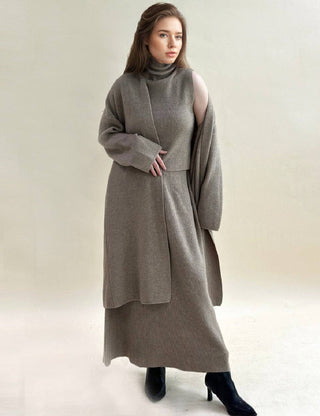 Ladies Ribbed Knit 3-Piece Set – Top, Skirt & Shrug