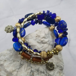 Layered Blue Gemstone Stretch Bracelets