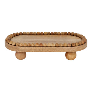 Mango Wood Decorative Tray with Beaded Ball Feet, 16 in.