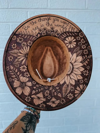 Hand Burned Custom Wide Brim Fedora Hat