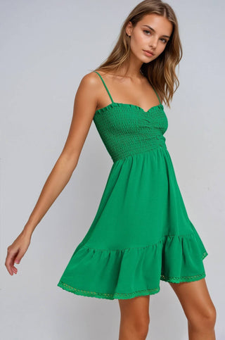 Smocked Babydoll Mini Dress with Lace Trim | Laciann Collective