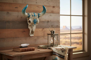 Tooled Skull with Bone Color Horns Wall Accent