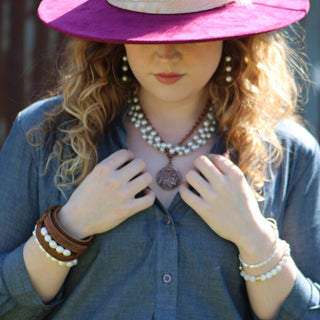 Genuine Leather Wide Cuff with Genuine Freshwater Pearls