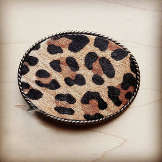 Rope Edge Leopard Hair-on-Hide Leather Belt Buckle