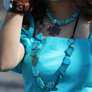 Turquoise Regalite Slab Necklace with Leather Ties