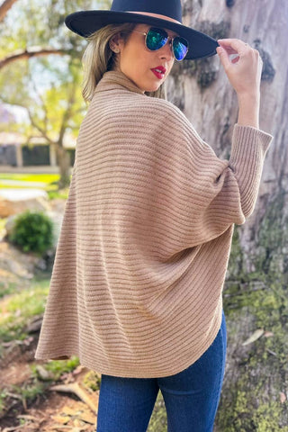 City Chic Taupe Shrug – Soft Ribbed Knit Cardigan