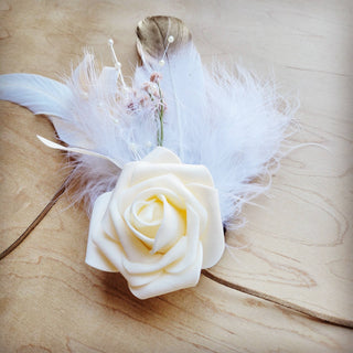 Boho Western Wedding Floral Feather Bridal Hat in Bone