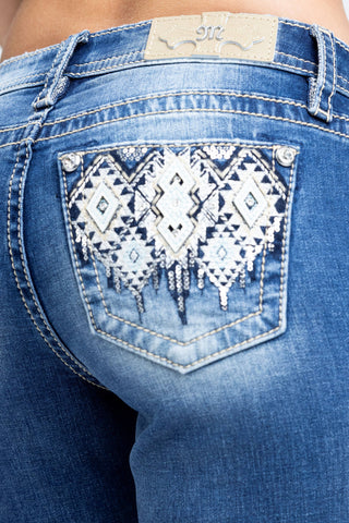 Miss Me Mid-Rise Straight Cut Jeans - Aztec Embellished